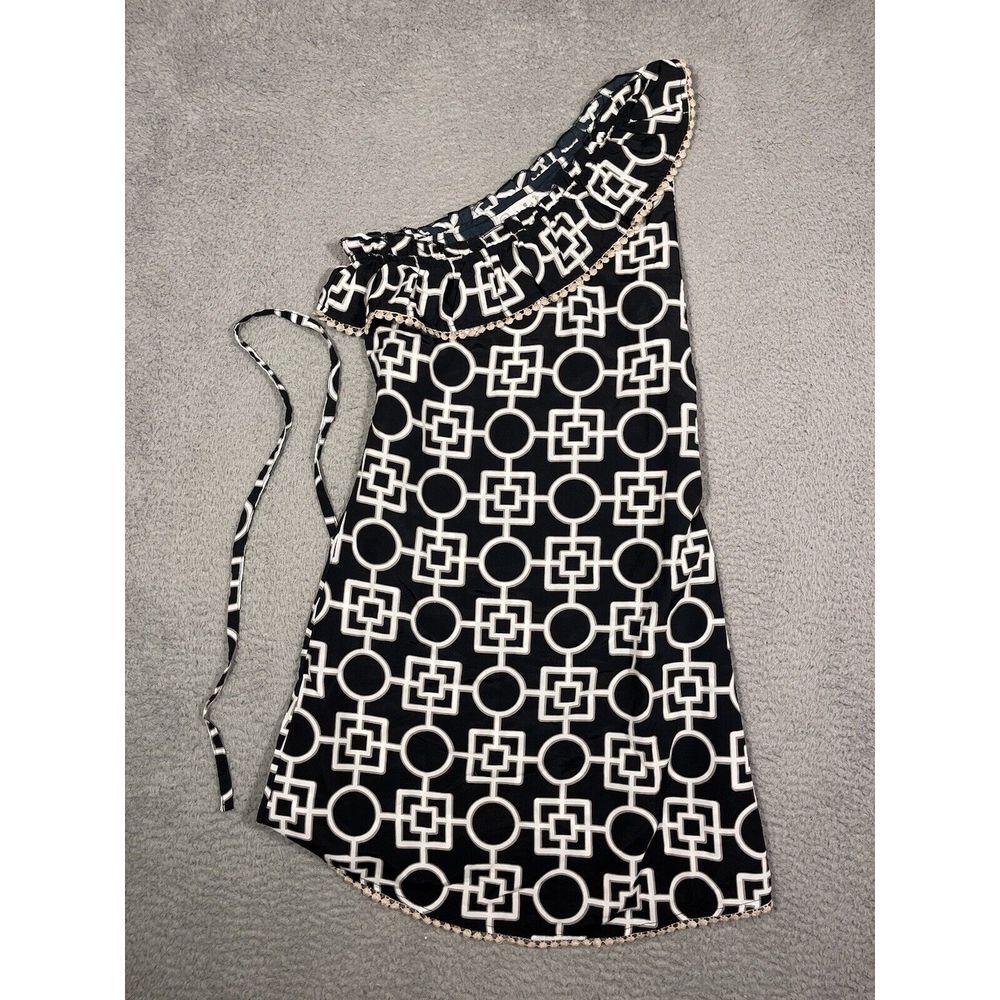 NWT Mudpie Womens One Shoulder Black White‎ Dress Short Belted Small S